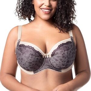 NEW Elila Balcony Underwire Nude with Black Floral Bra 2517 Size 42I